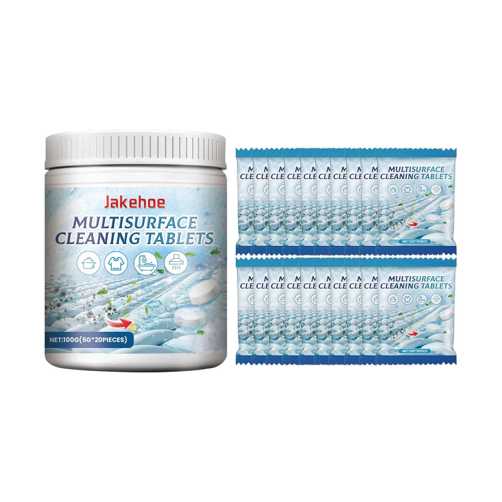 JAKEHOE Multi-Surface Cleaning Tablets, 20 Pieces