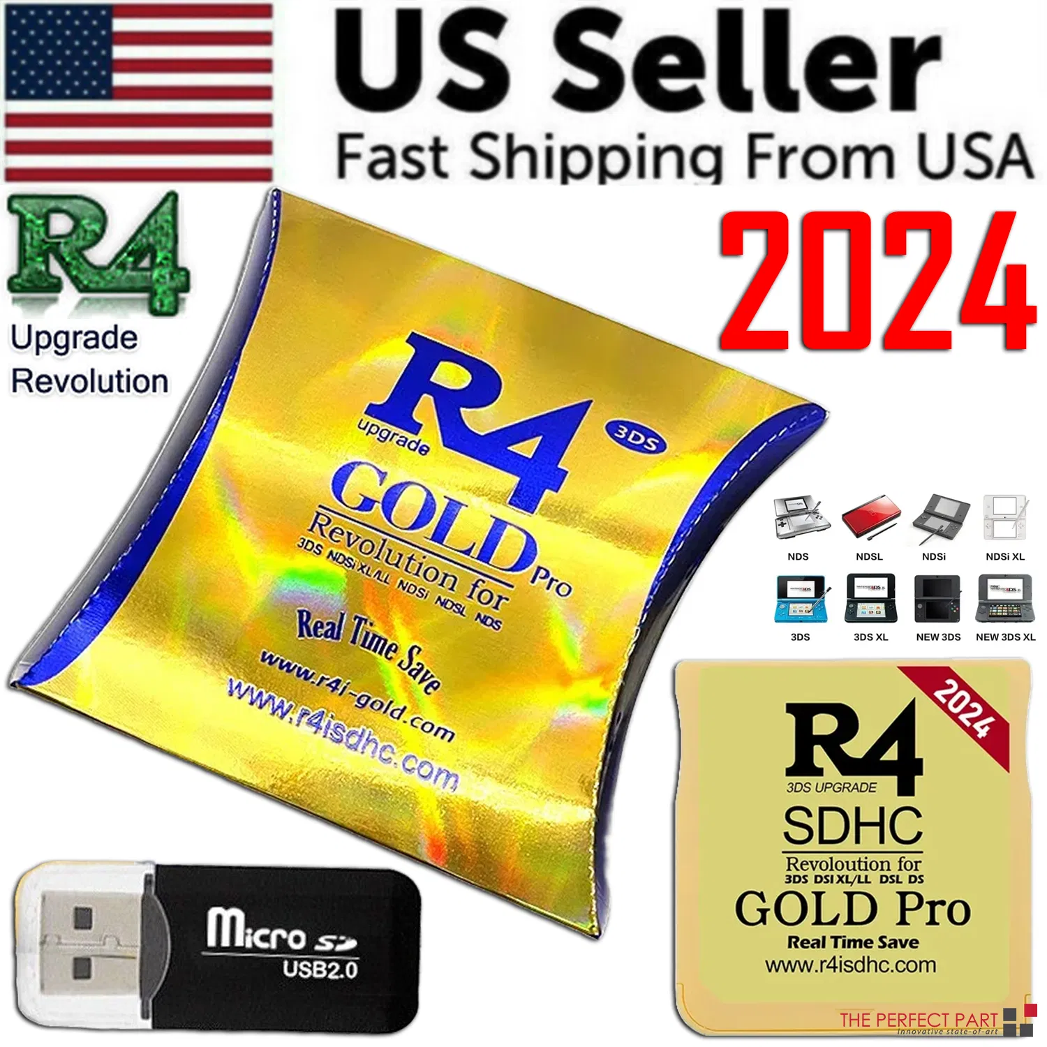Version R4 Gold Pro SDHC R4i For DS/3DS/2DS Revolution Cartridge + USB