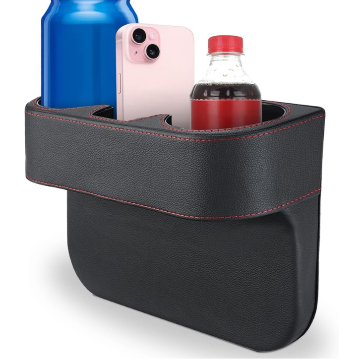 KITUREK Car Cup Holder, PU Leather Cover Auto Front Seat Organizer, Black
