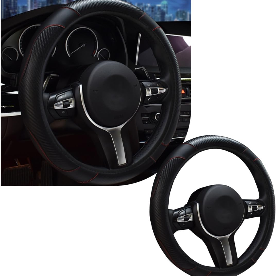 BLACK Car Steering Wheel Cover, 15 Inch Leather Breathable Auto Steering Wheel Protector…