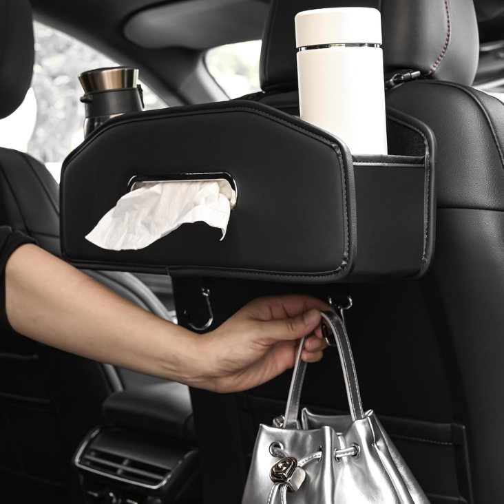 Car Seat Back Organizer With 2 Drink Cup Holder, Car Tissue Holder And Storage Box Hook…
