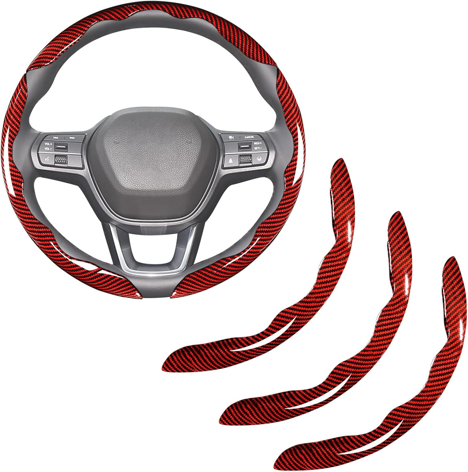 Car Steering Wheel Cover Set Bright Carbon Fiber Wrap Non-Slip 3pcs Steering Wheel…