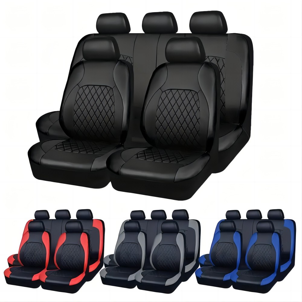 5-Seat Car Seat Cover, Single-Stitch Diamond Pattern, Quilted And Embroidered, Synthetic…