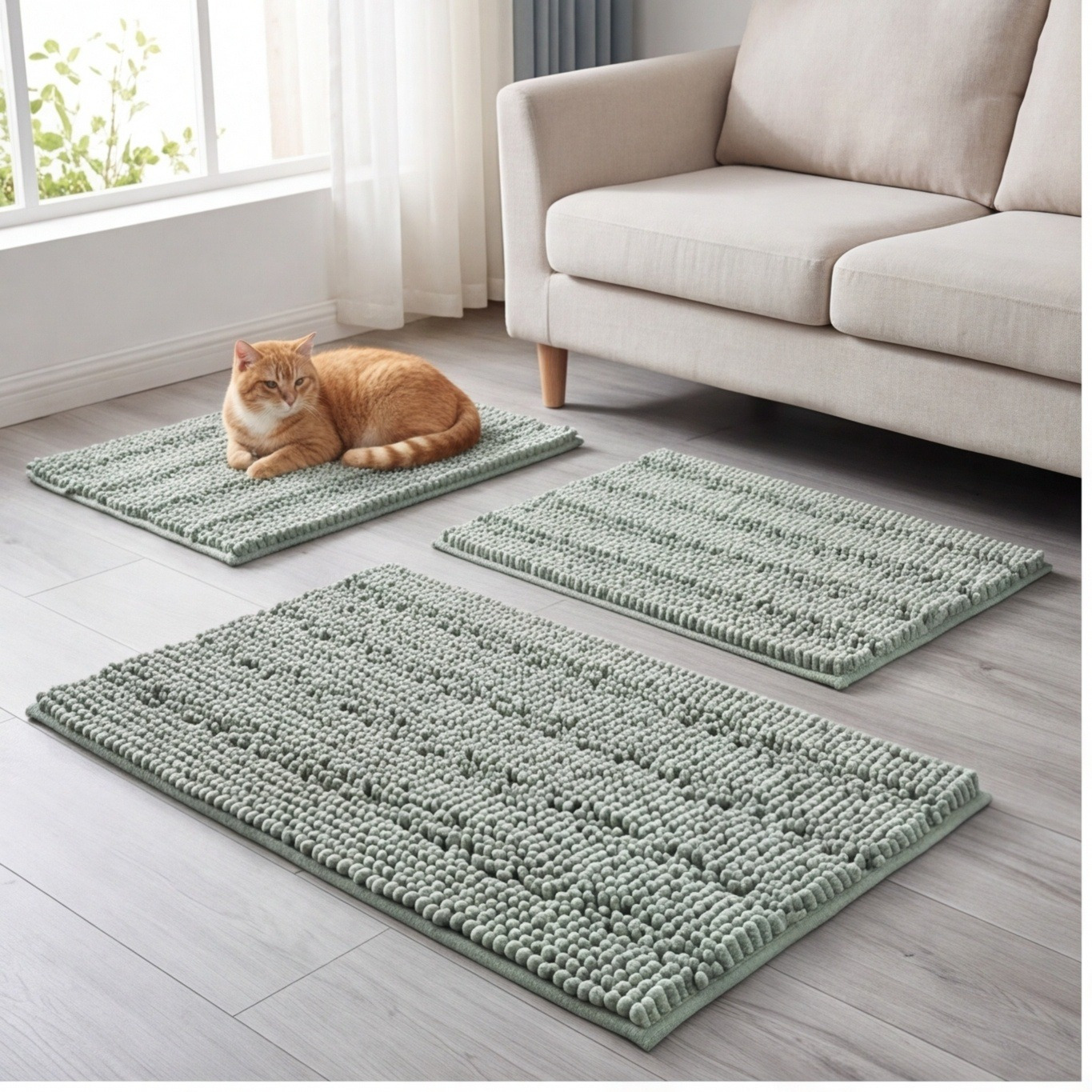 Set Of 2 Chenille Doormats, Light Green Bathroom And Entryway Mats, Soft Rug Party…