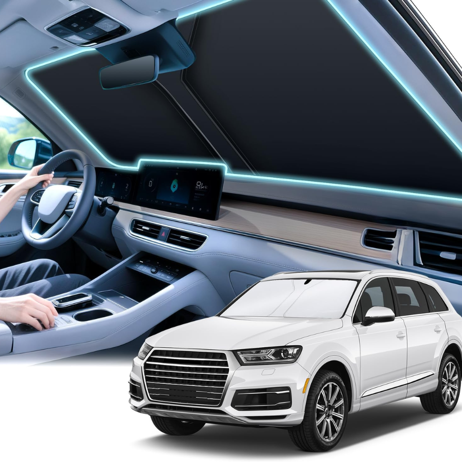 Foldable Car Windshield Sun Shade 58x32 Inch, Reflective Overlapping Window Shade For Car…