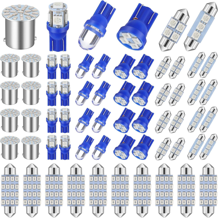 Frienda 70 Pieces LED Car Bulb Kit Interior Light, License Plate Light, Blue