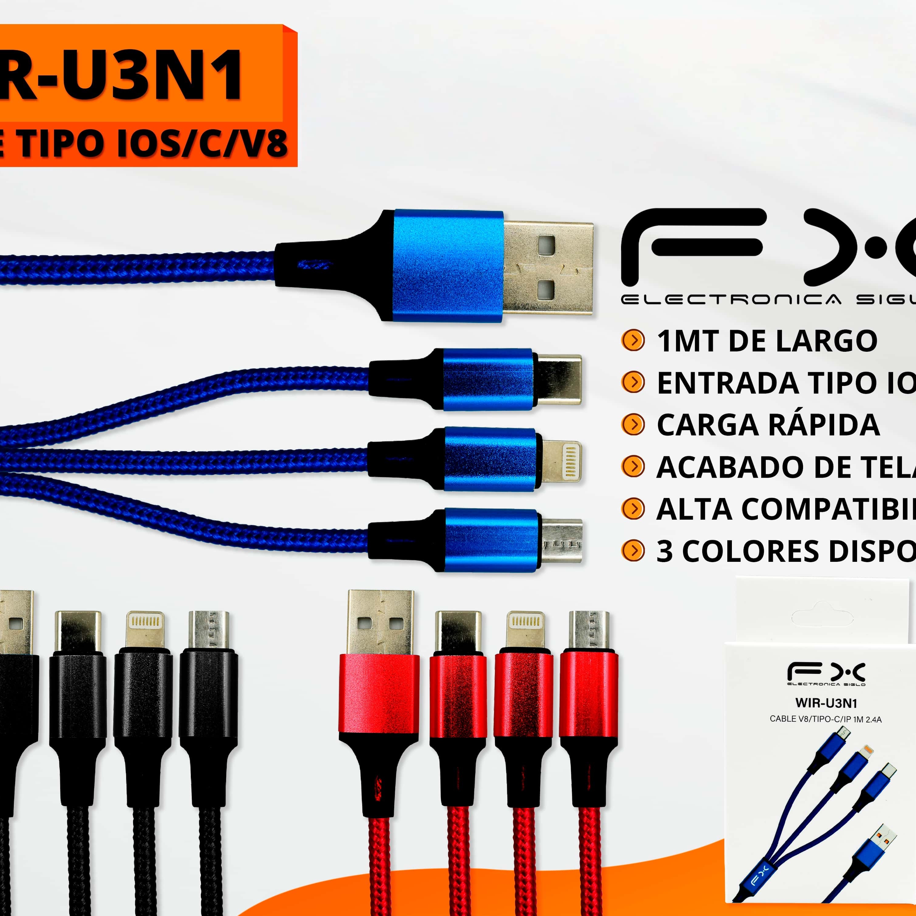 Three-in-one Charging Cable Type-c/micro/ios 1m Red