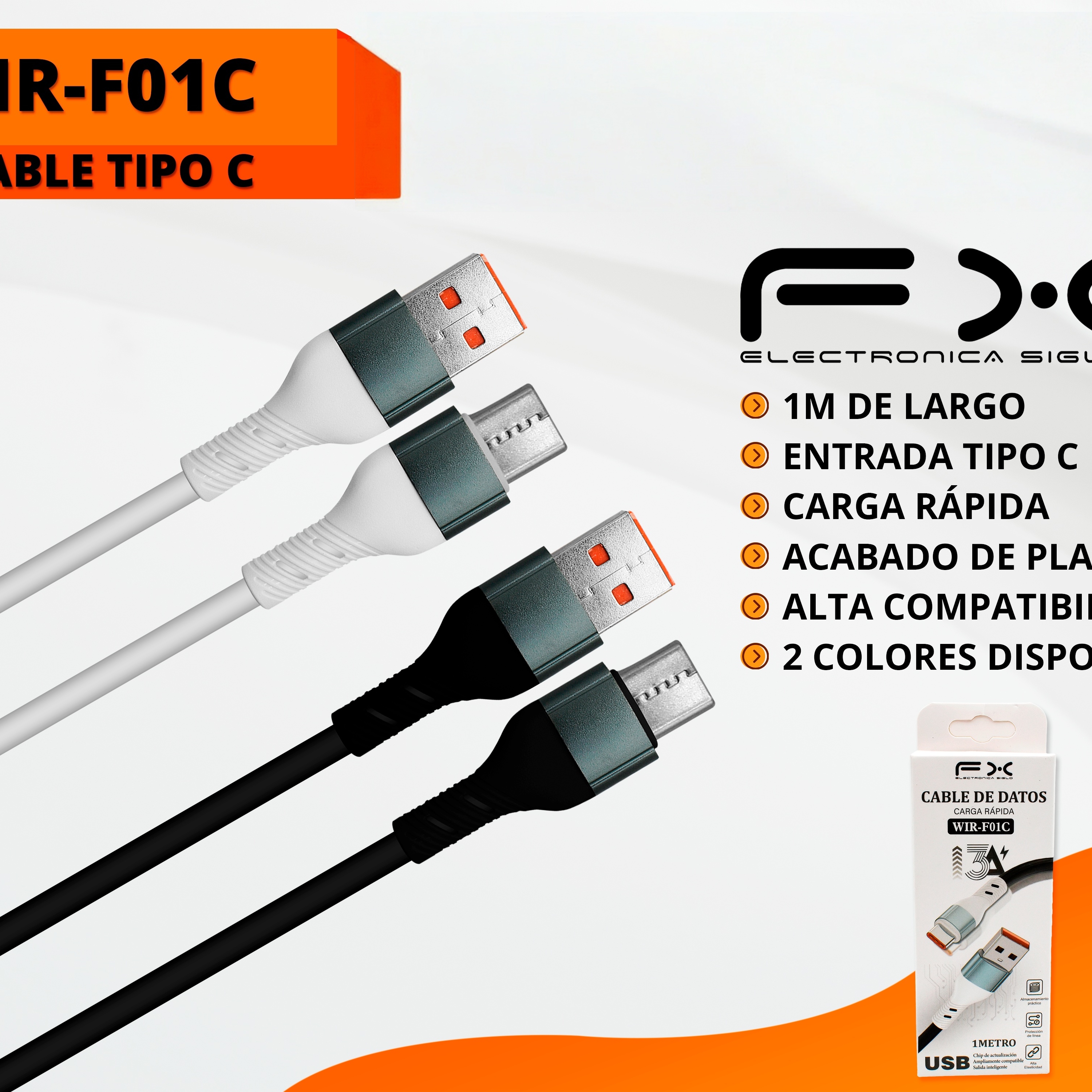 Type-c Interface White Mobile Phone Fast Charging Data Cable 1m