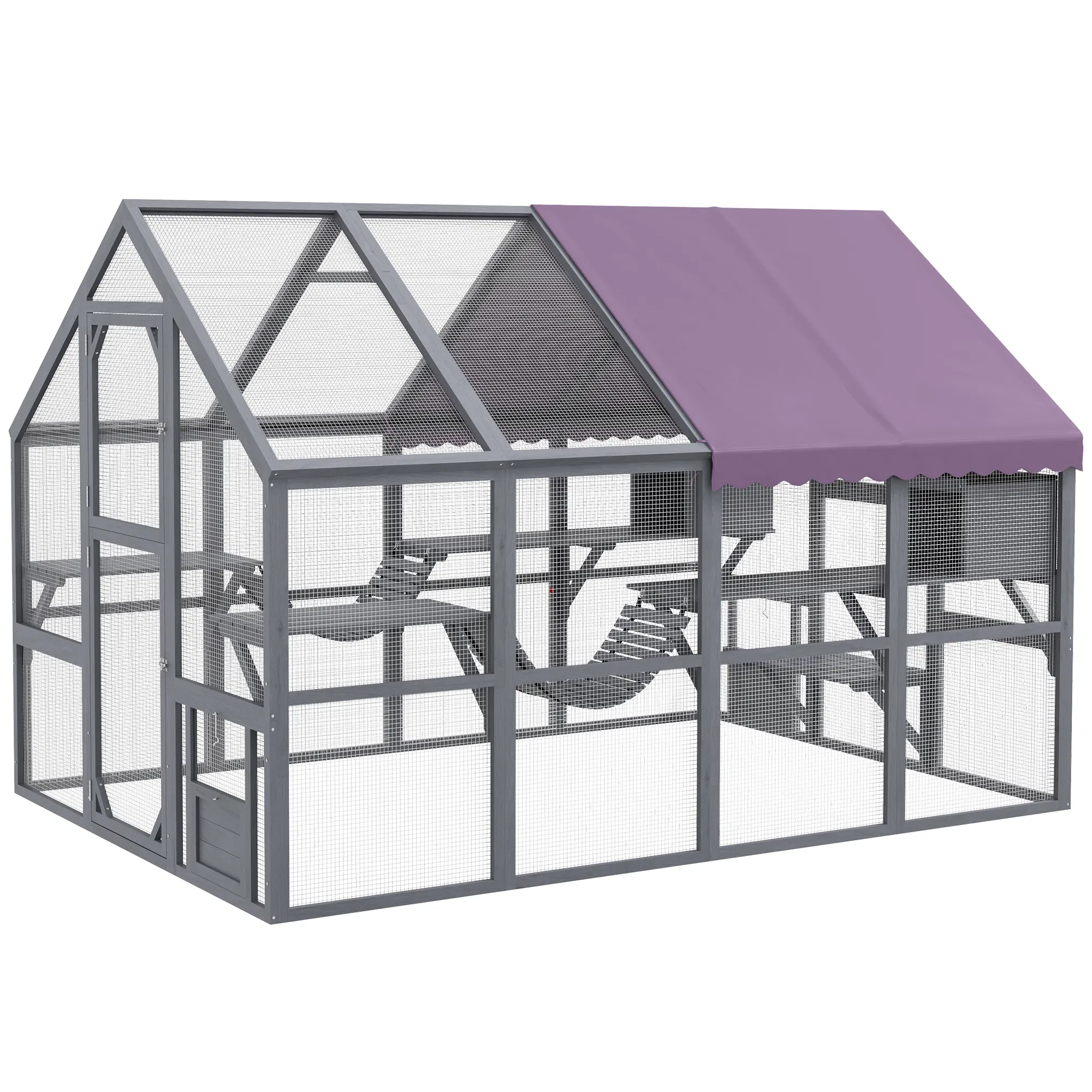 Outdoor Cat Enclosure Wooden Feral Cat House w/ Weatherproof Canopy, Bridges, Resting…