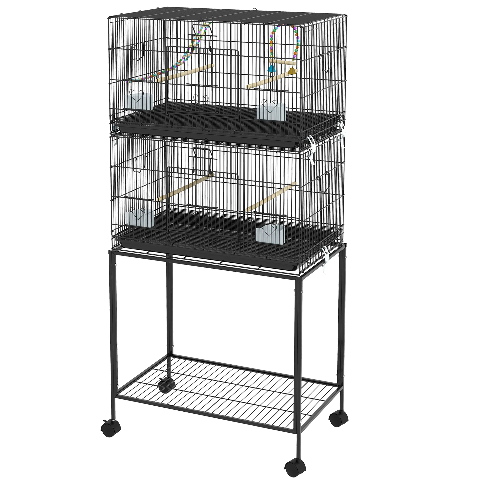 65" Birdcage for Canaries, Lovebirds Finches, Budgie Cage with Wheels, Black