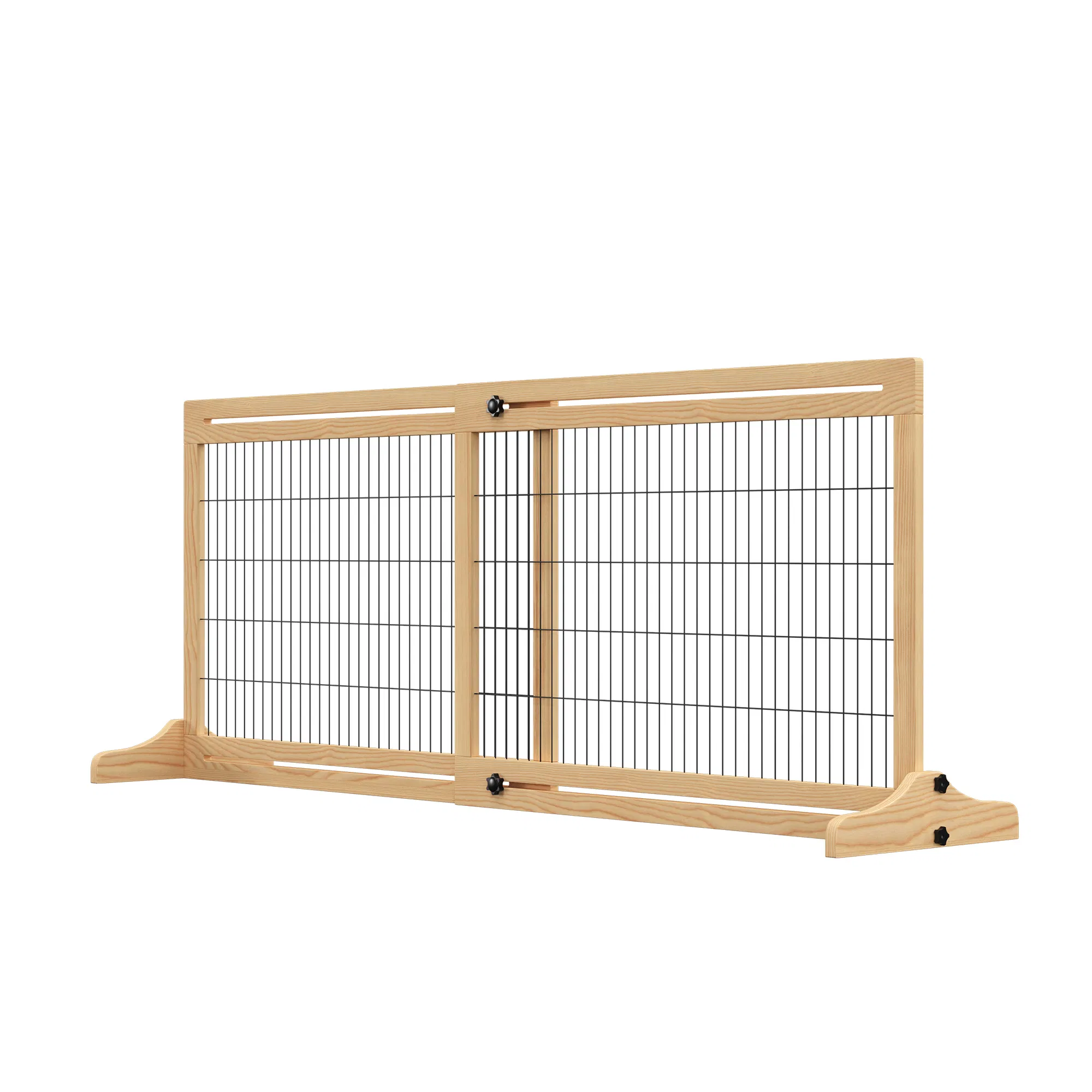 41"-72" Wooden Freestanding Pet Gate with Support Feet, for Small Medium Dogs, Natural