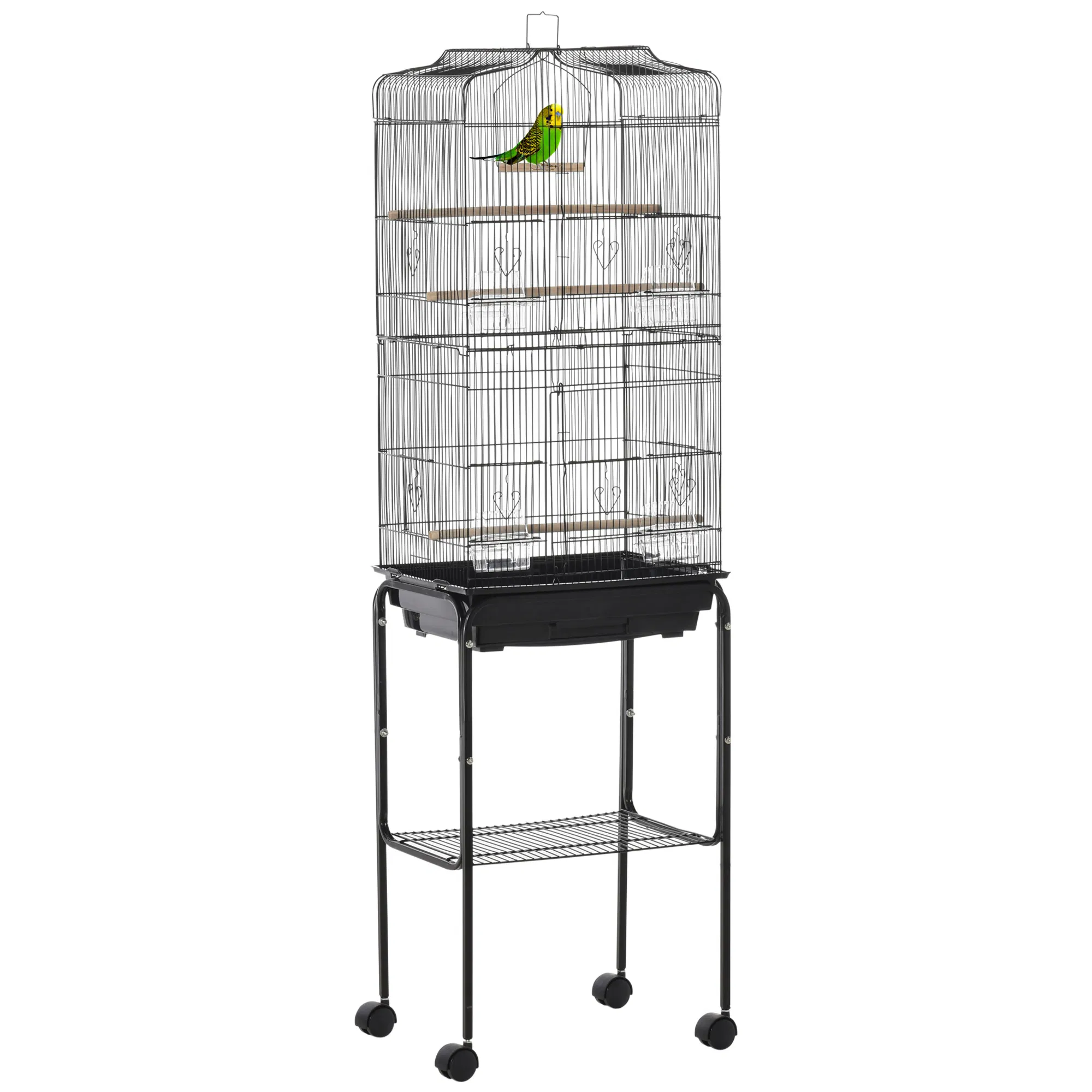 62" Rolling Bird Cage Cockatoo House Play Top Finch Pet Supply with Storage Shelf, Wheels…