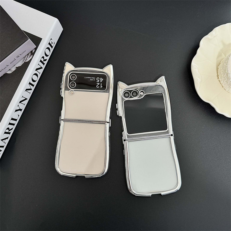 Ins Electroplating Edge Cat Ear Transparent Folding Phone Case