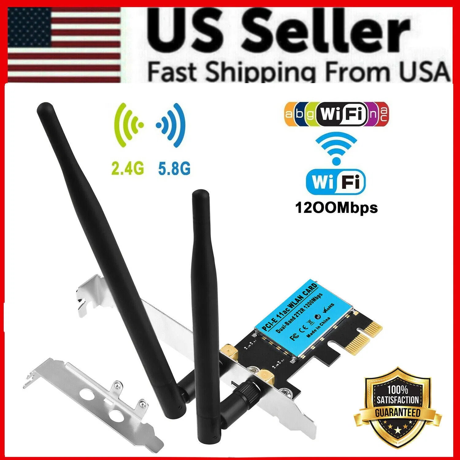 WiFi 1200Mbps Desktop PCIe Adapter 2.4G/5G Dual Band AX210 802.11AX PCI-E Card
