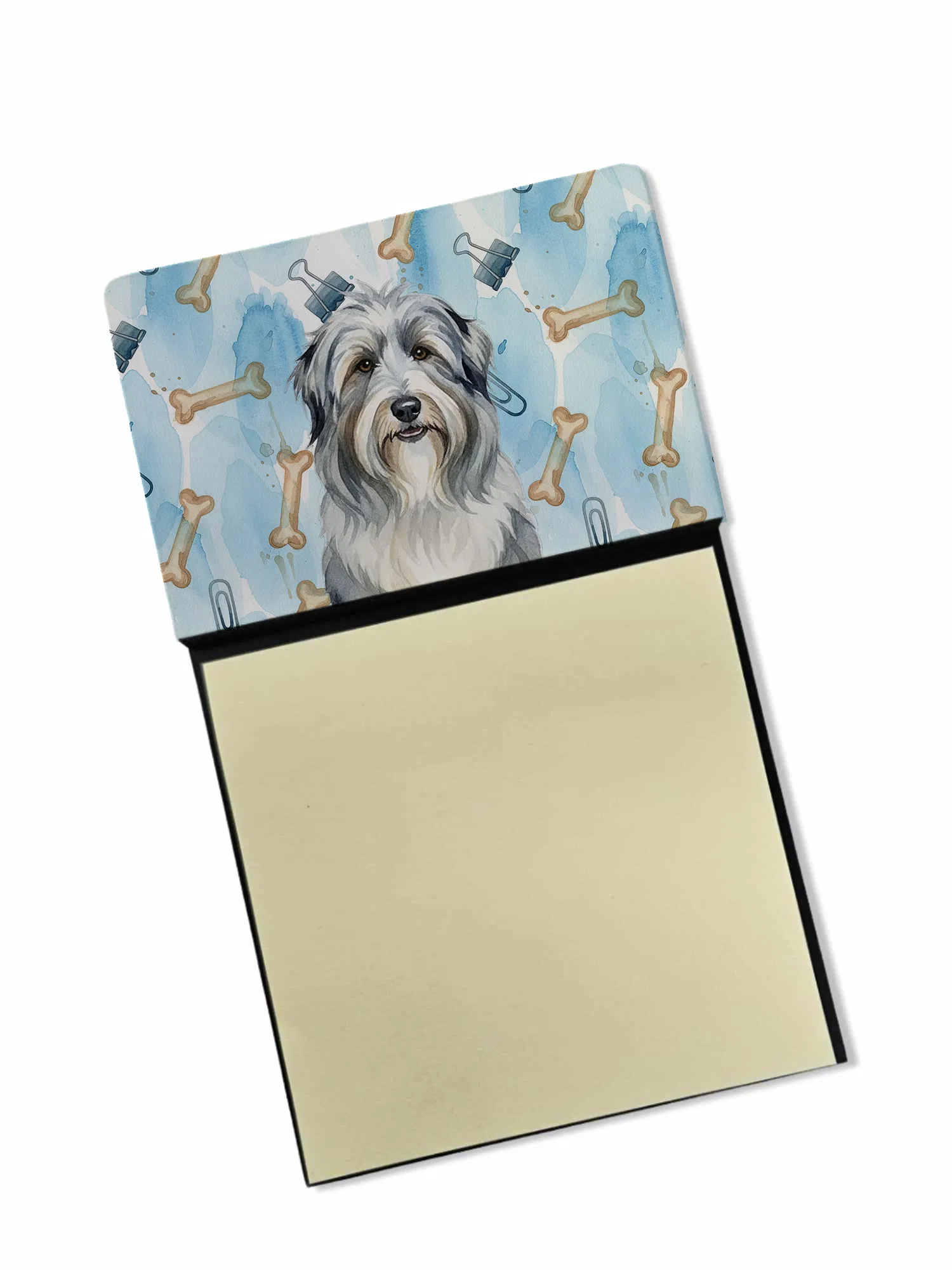 Bearded Collie Coworker Watercolor Sticky Note Holder Refillable Dispenser Desk Accessory…