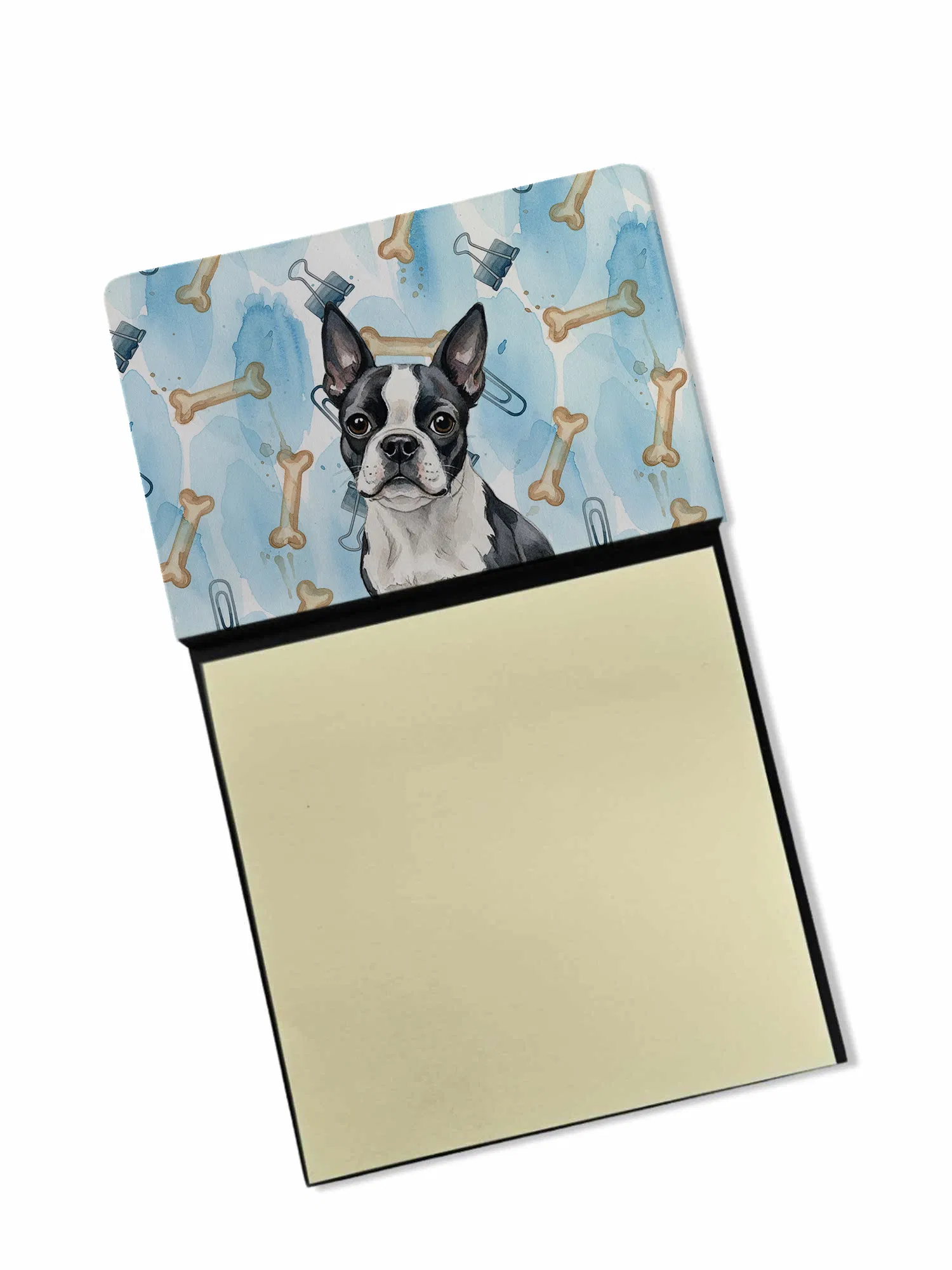 Boston Terrier Coworker Watercolor Sticky Note Holder Refillable Dispenser Desk Accessory…