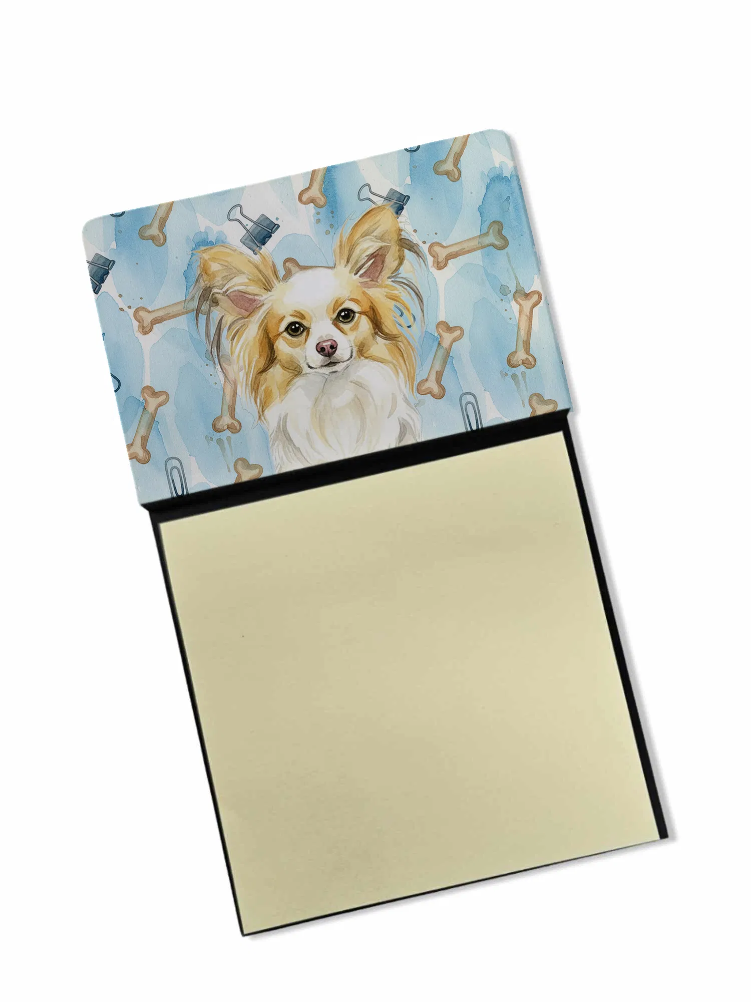 Lemon and White Papillon Coworker Watercolor Sticky Note Holder Refillable Dispenser Desk…