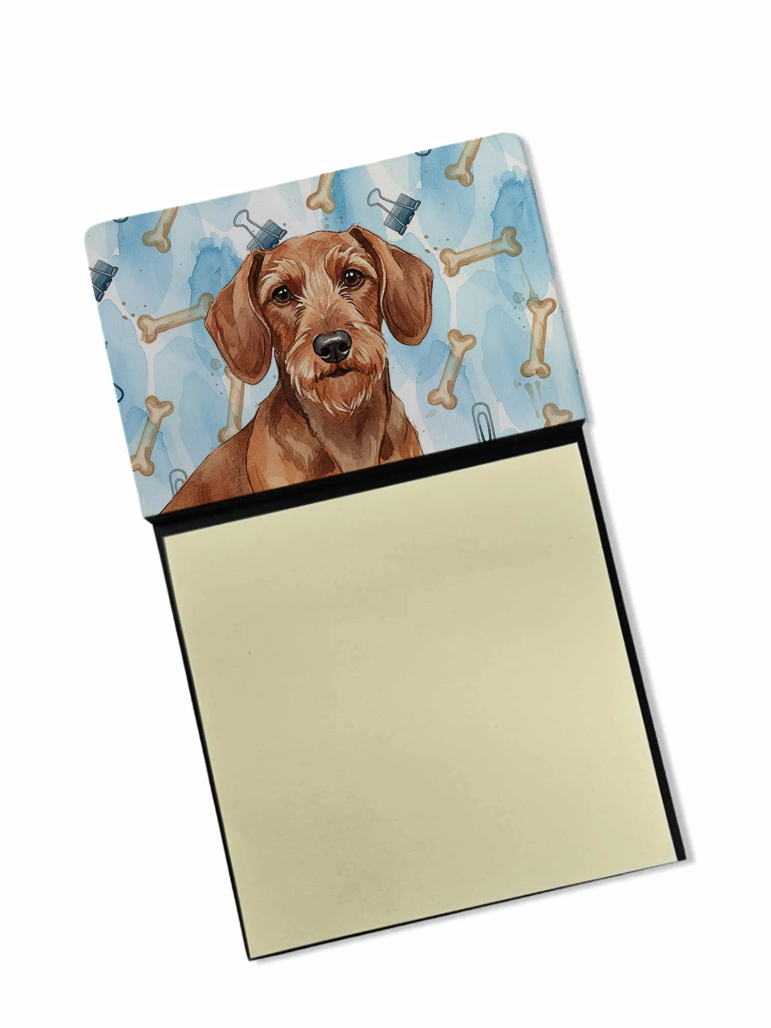 Wirehaired Red Dachshund Coworker Watercolor Sticky Note Holder Refillable Dispenser Desk…