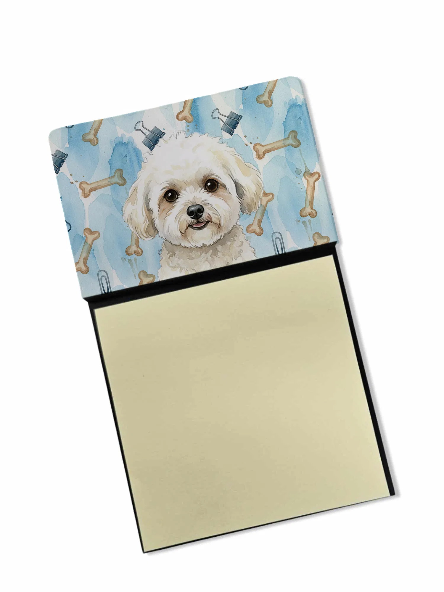 White and Cream Bichon Frise Coworker Watercolor Sticky Note Holder Refillable Dispenser…