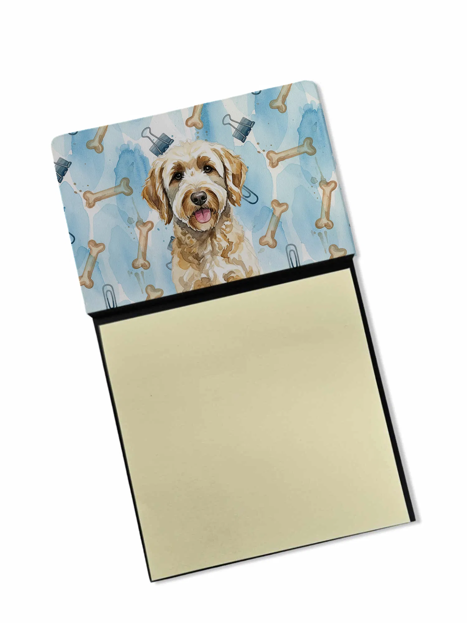 Yellow Labradoodle Coworker Watercolor Sticky Note Holder Refillable Dispenser Desk…