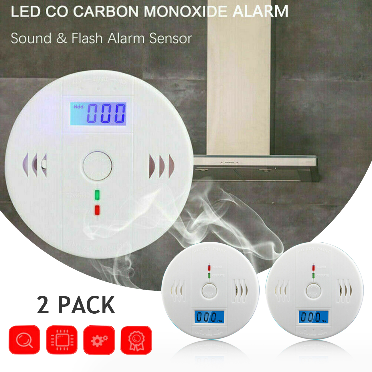 CO Carbon Monoxide Alarm Detector Kohlenmonoxidmelder CO Melder Kohlenmonoxid Warnmelder…