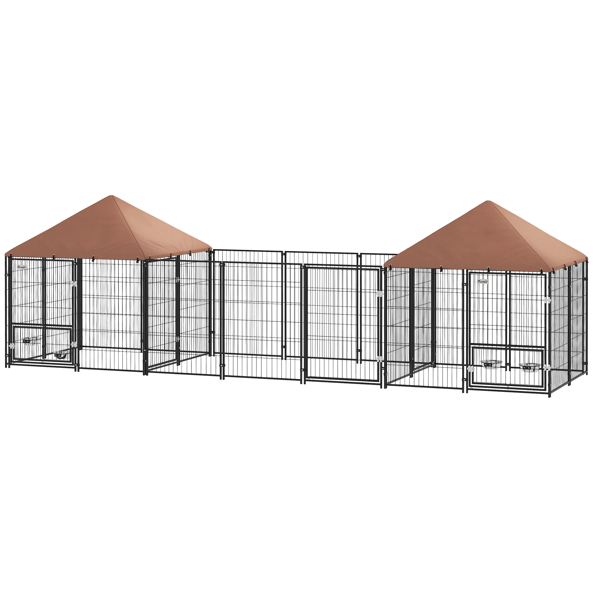 Outdoor Dog Kennel with 2 Rooms, Rotating & Adjustable Height Bowls, Waterproof…