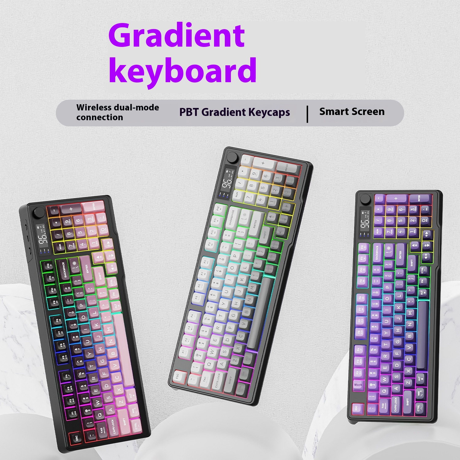 Wireless Bluetooth Dual-mode Keyboard Gradient Belt Display Computer Office