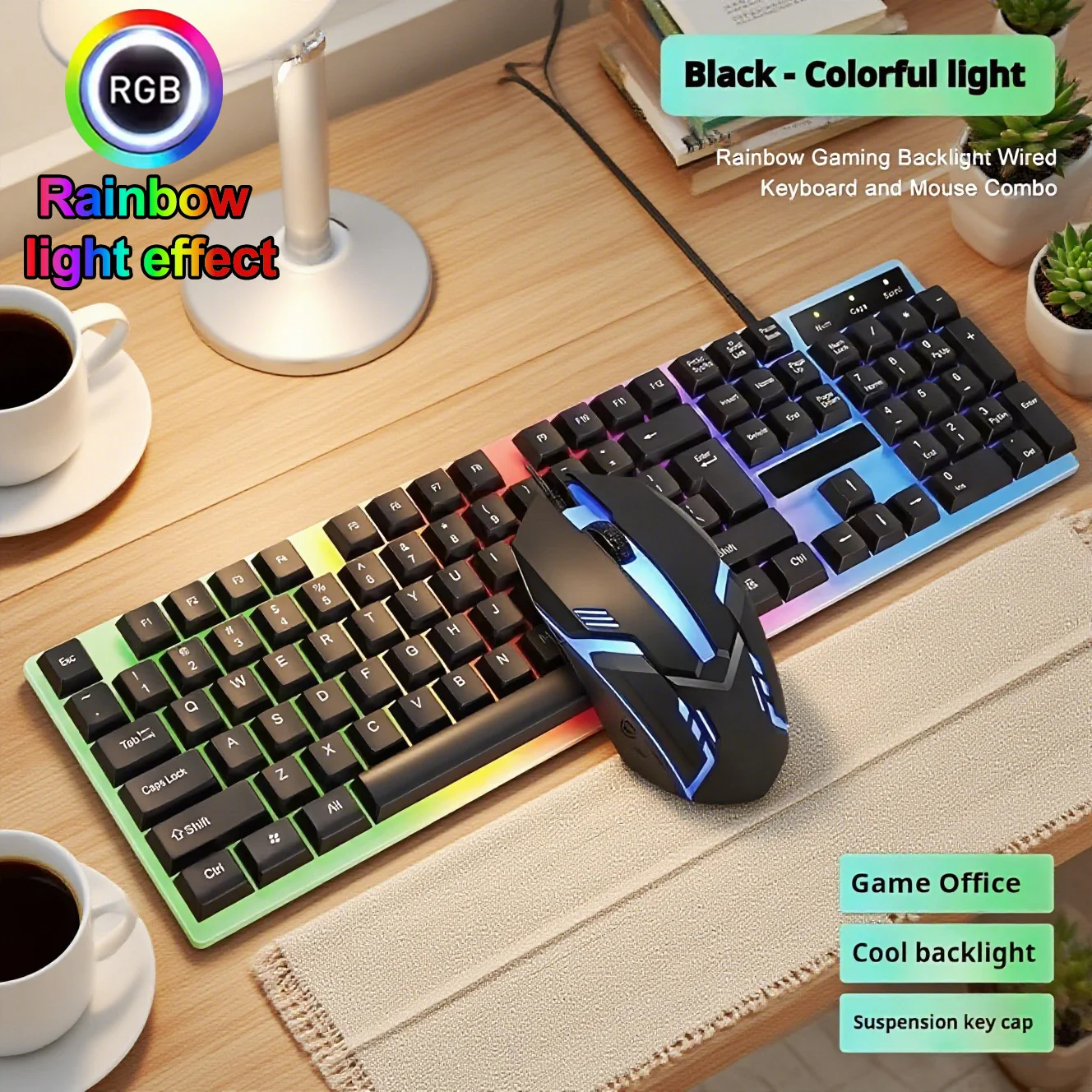 Newly Launched HOT Game Office Universal Light Wired Keyboard And Mouse Set Mechanical…
