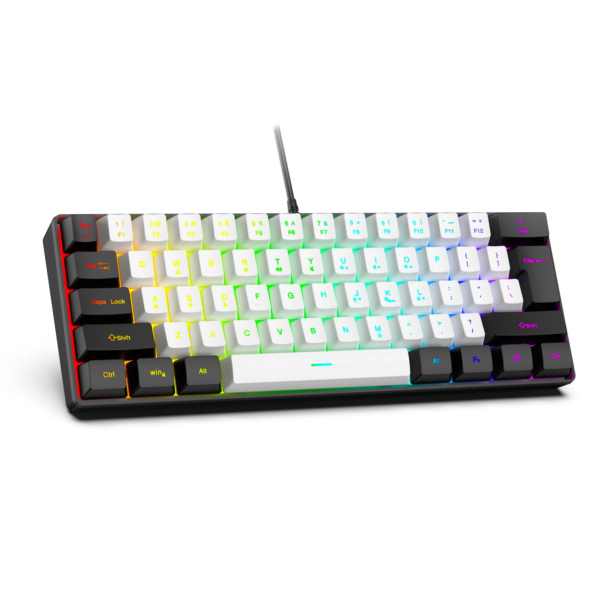 USB Wired RGB Gaming Keyboard 61 Keys White Black Compact Mini Office Keyboard and Mouse…