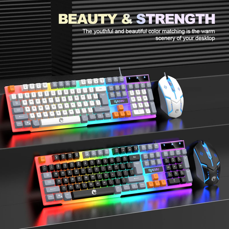 • Keyboard and Mouse with Colorful Light: The Raiku T26 keyboard and mouse set comes with a variety of colorful lights, providin