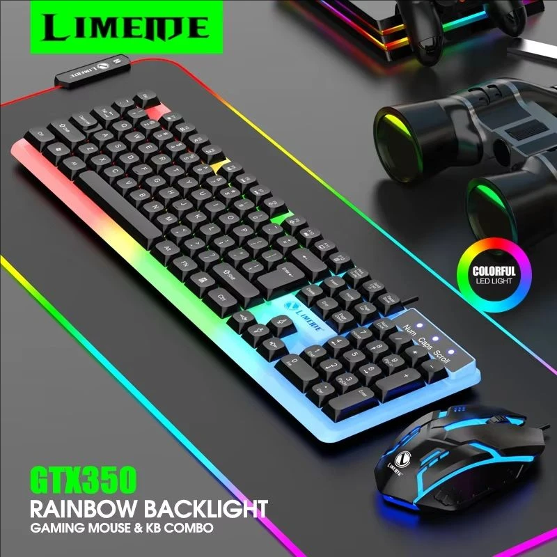 GTX350 Gaming Keyboard Mouse Combos Computer Laptop Backlight Gamer Kit LED Wired Usb Keyboard GTX350 Set-Black