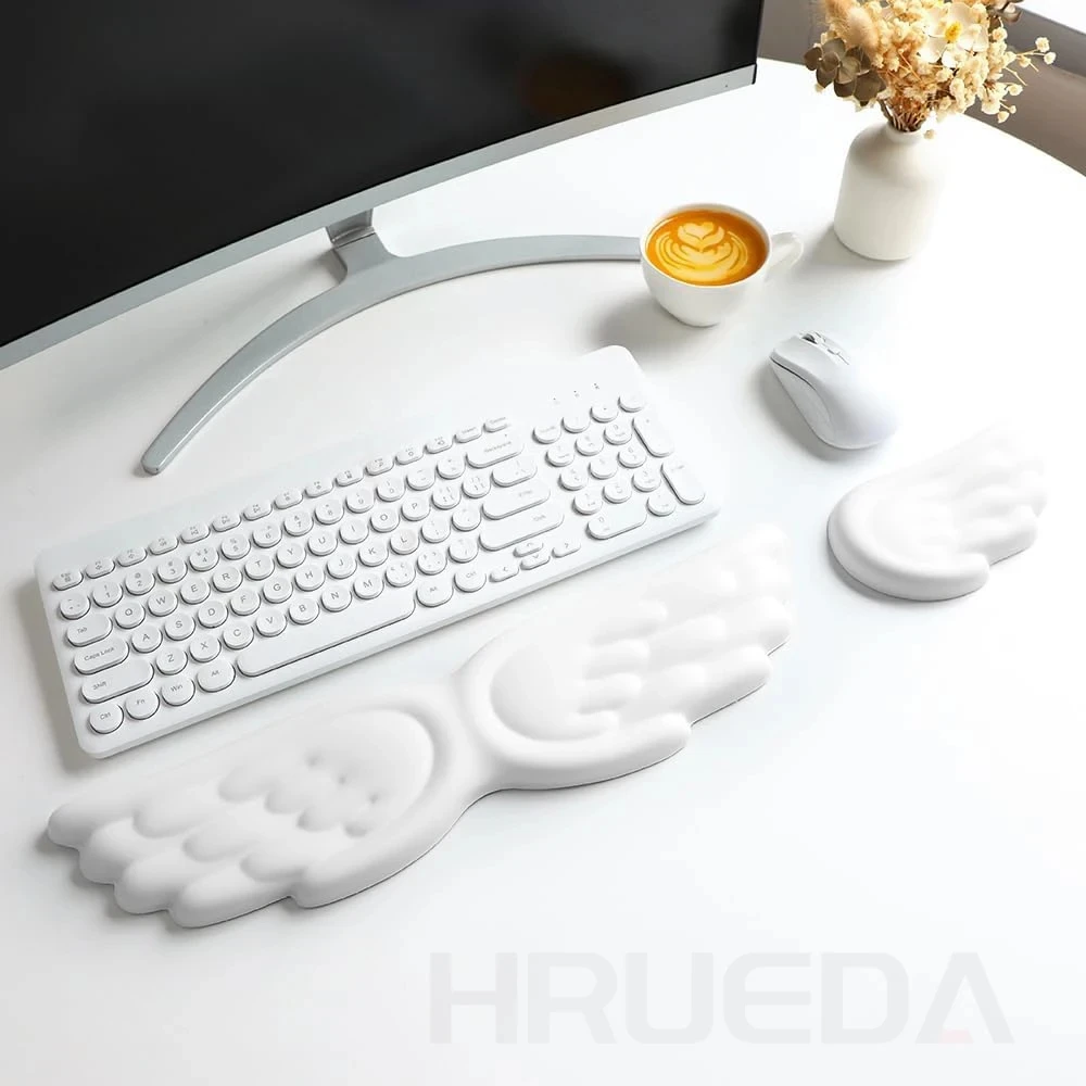 Keyboard Mouse Wrist Rest Angel Wing Memory Foam Mouse Pad Set Wrist Support Ergonomic…