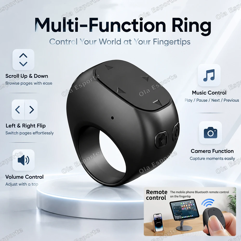 Mini Wireless Remote Ring Bluetooth Page Turner Music Player for Phone Android IOS iPad…