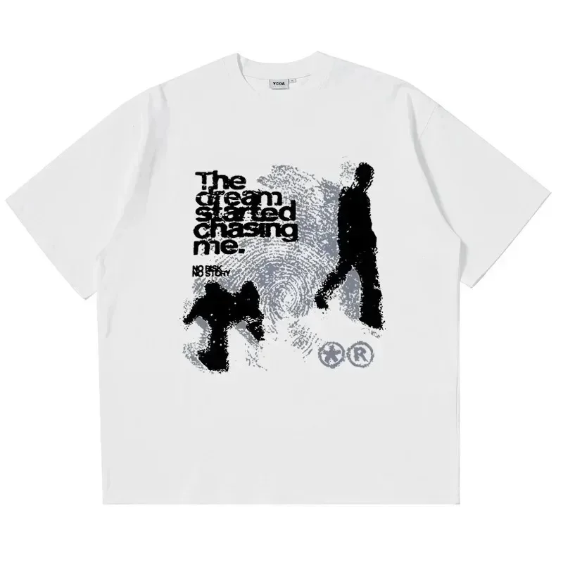 Men Tshirt Cotton Short Sleeve Shadow Print Y2k Top Tees Harajuku Streetwear Vintage…