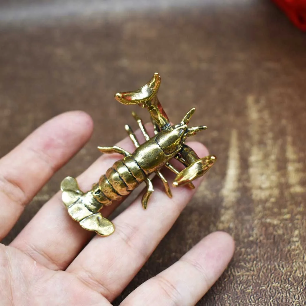 Brass Lobster Figurine Retro Metal Miniature Statue Sea Animal Desktop Ornament Home…