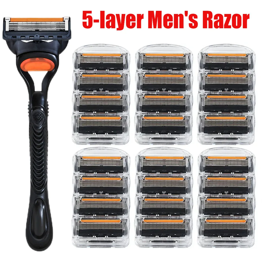 4/12/24 Pcs 5-layer Men's Razor Fusion Pro Power Shaving Shaver Male Face Beard Hair…
