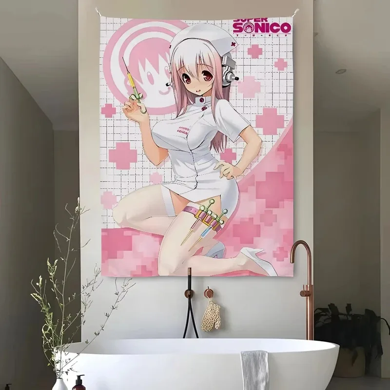 VIKAMA Soft Art Tapestry, Pink Angel Nurse Anime Mural, Fabric Wall Hanging for Study…