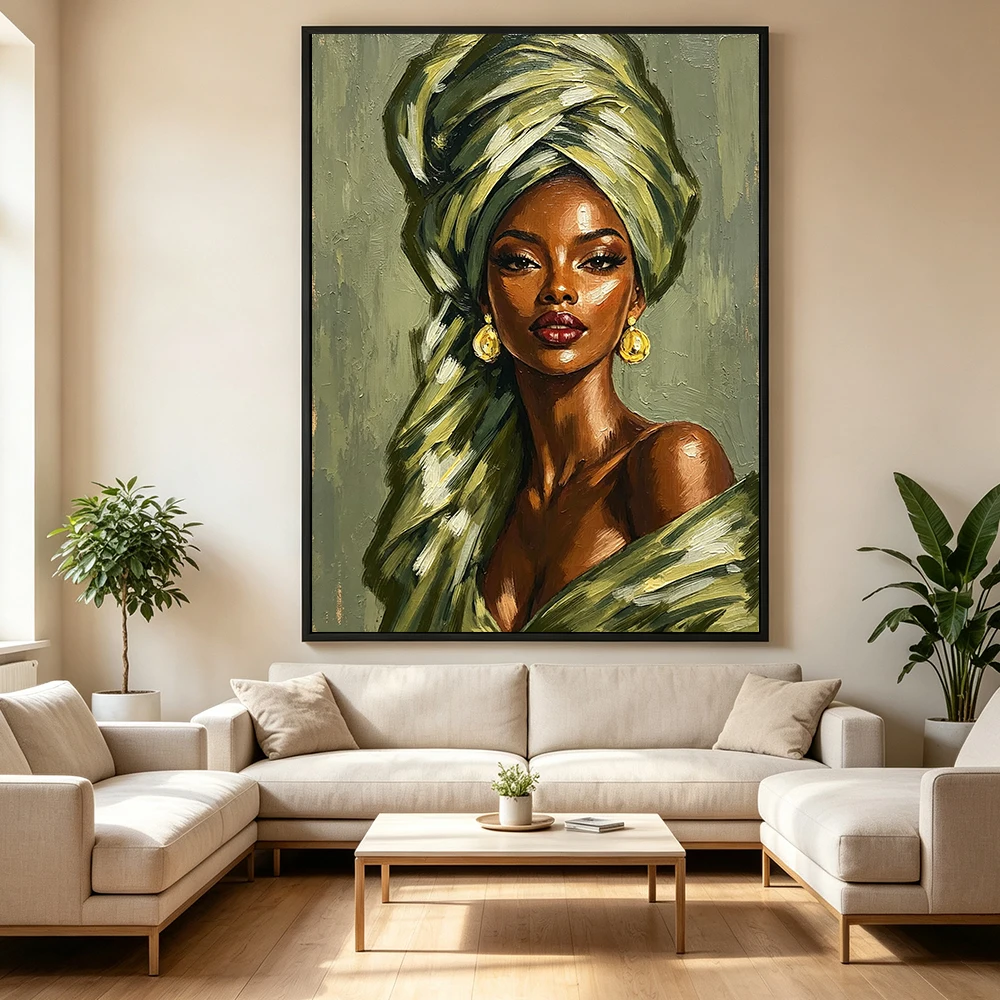 African American Woman Portrait Canvas Painting Wall Art Ethnic Black Women Poster Print…