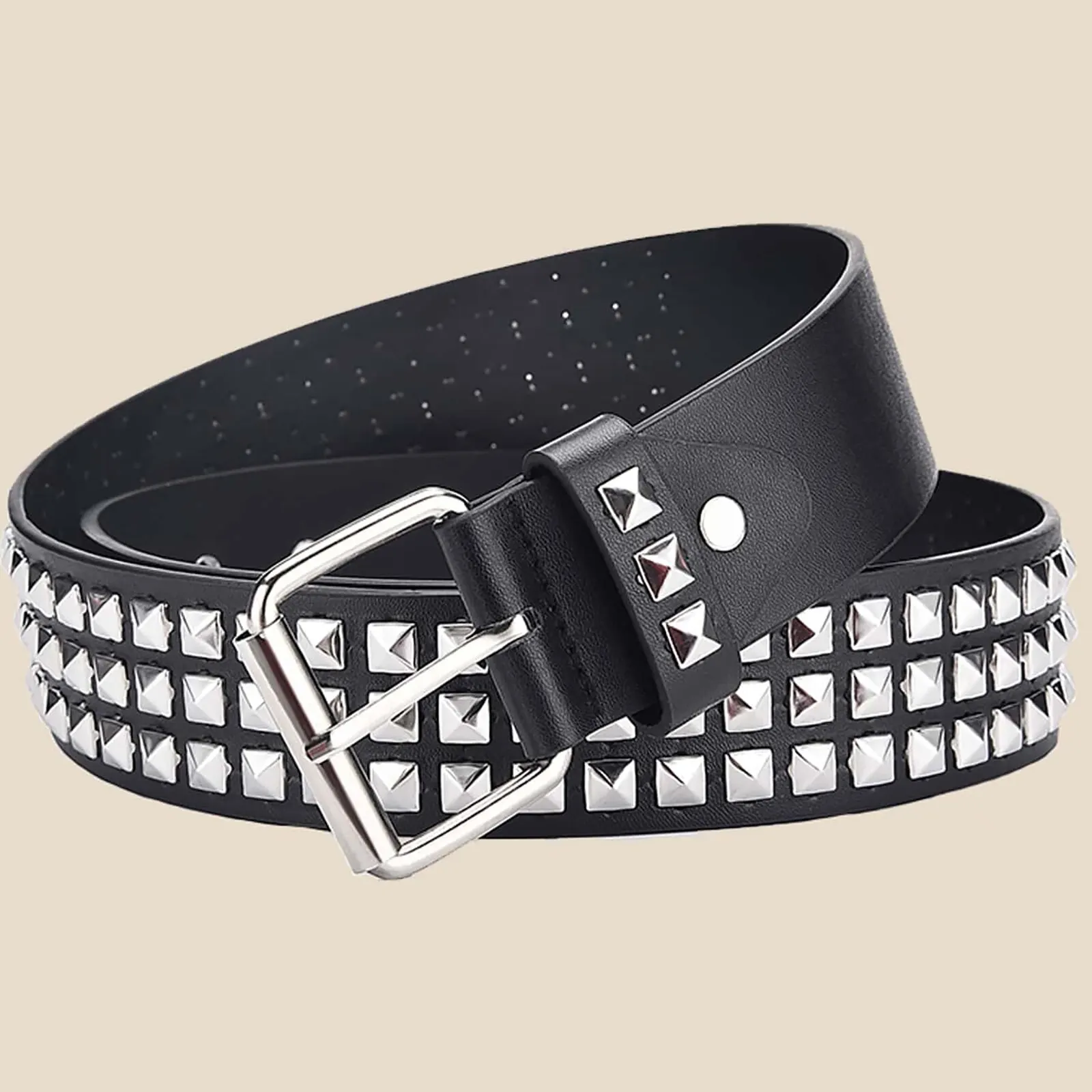 Fashion New Square Bead Rivet Belt Metal Pyramid Belt Men and Women Punk Hardware Jeans…