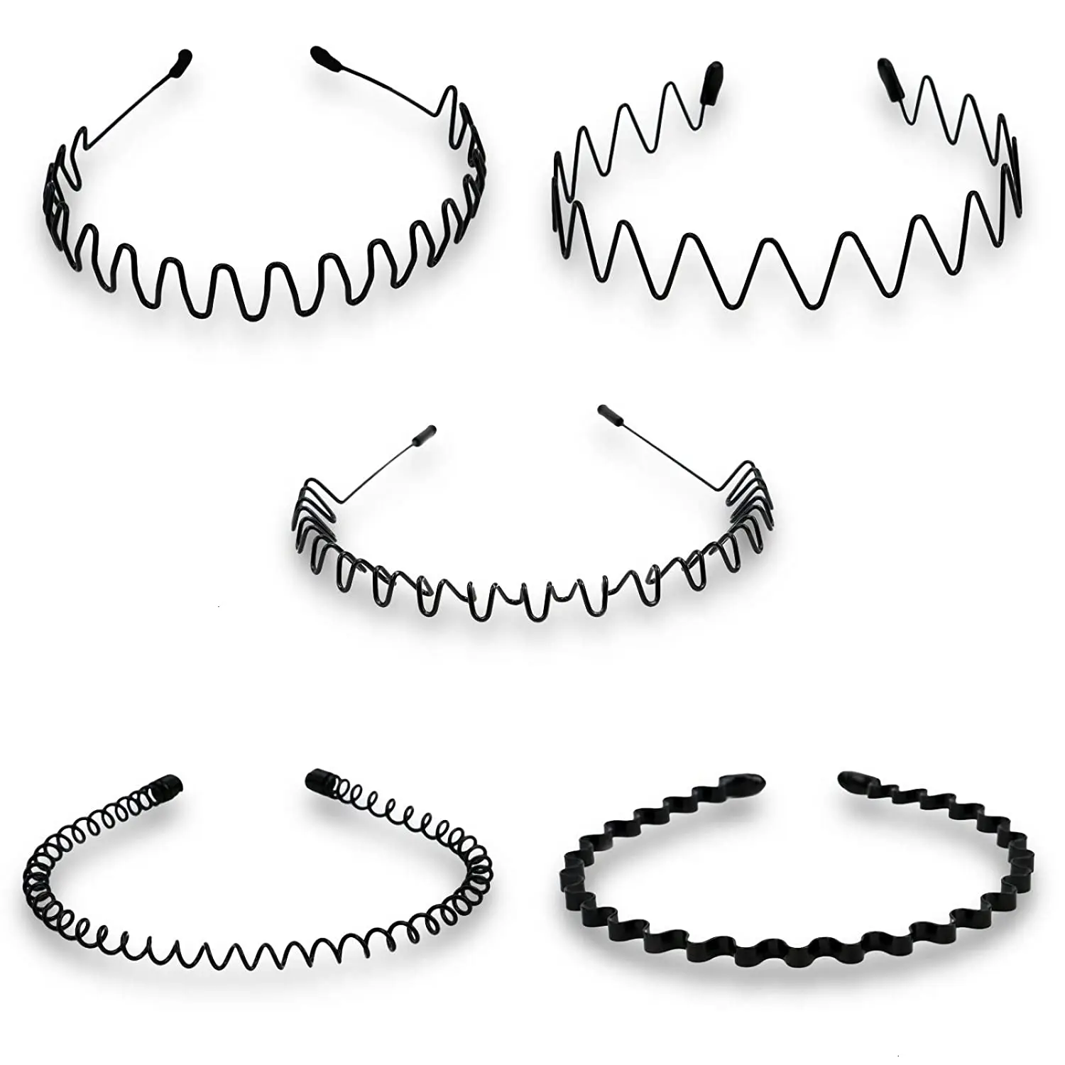 Unisex Black Elastic Non Slip Simple Metal Headbands For Men Women Wavy Hairband Spring…