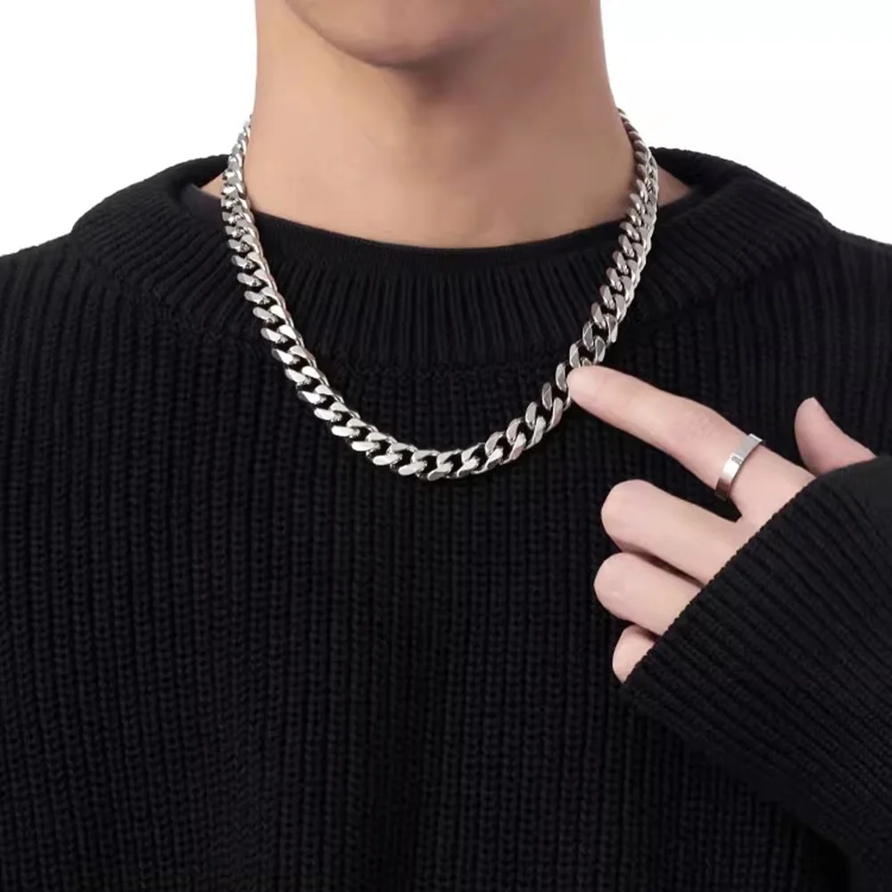 3/5/7mm Stainless Steel Cuban Link Chain Classic Punk Personality Jewelry Simple Fashion…