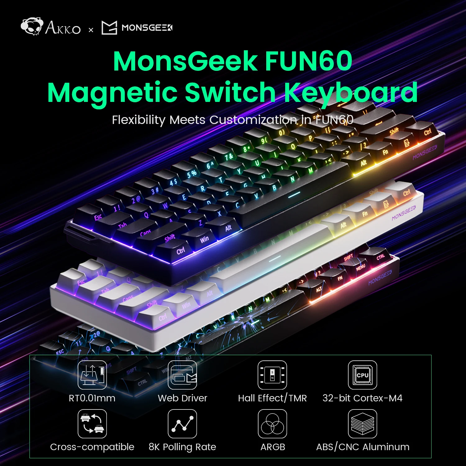 Akko MonsGeek FUN60 Mechanical Keyboard Magnetic Switch 60% Gaming Keyboards Rapid…