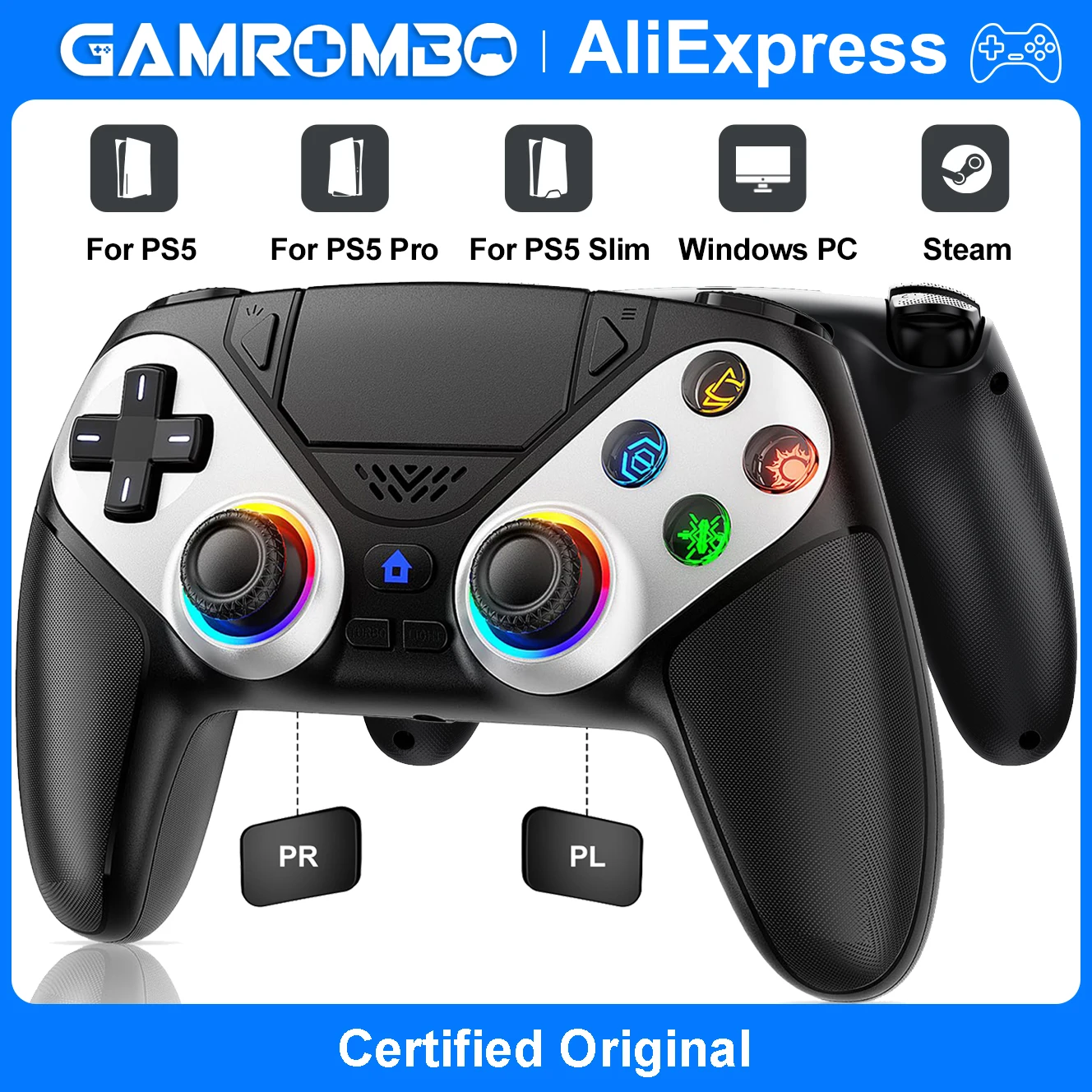 Gamepad For Playstation 5 PS5 Pro/Slim/PC RGB Lights Wireless Controller Dual Shock…