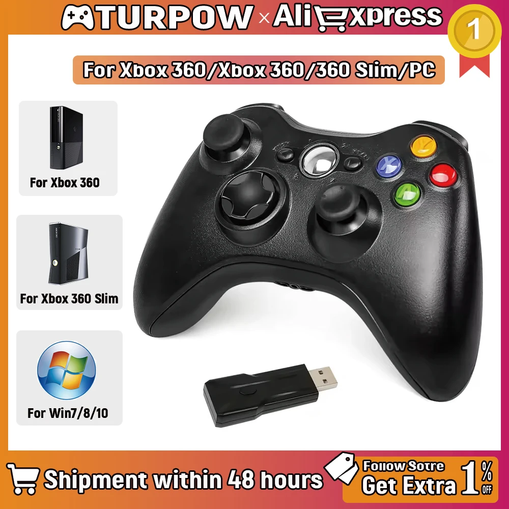 Wireless Gamepad Controller 2.4GHz ,Dual-Vibration Turbo Function ,For Xbox 360/360…