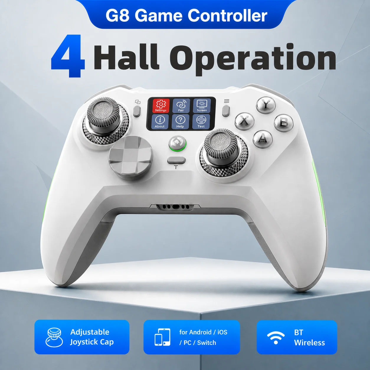 G8 Wireless Game Controller for PC Switch Android iOS Mobile Phone 4 Hall Operation-with TMR Hall Joystick, 30-90gf Adjustable Damping, Smart Screen, Turbo Macro RGB Light, 6-Axis Vibration Gamepad