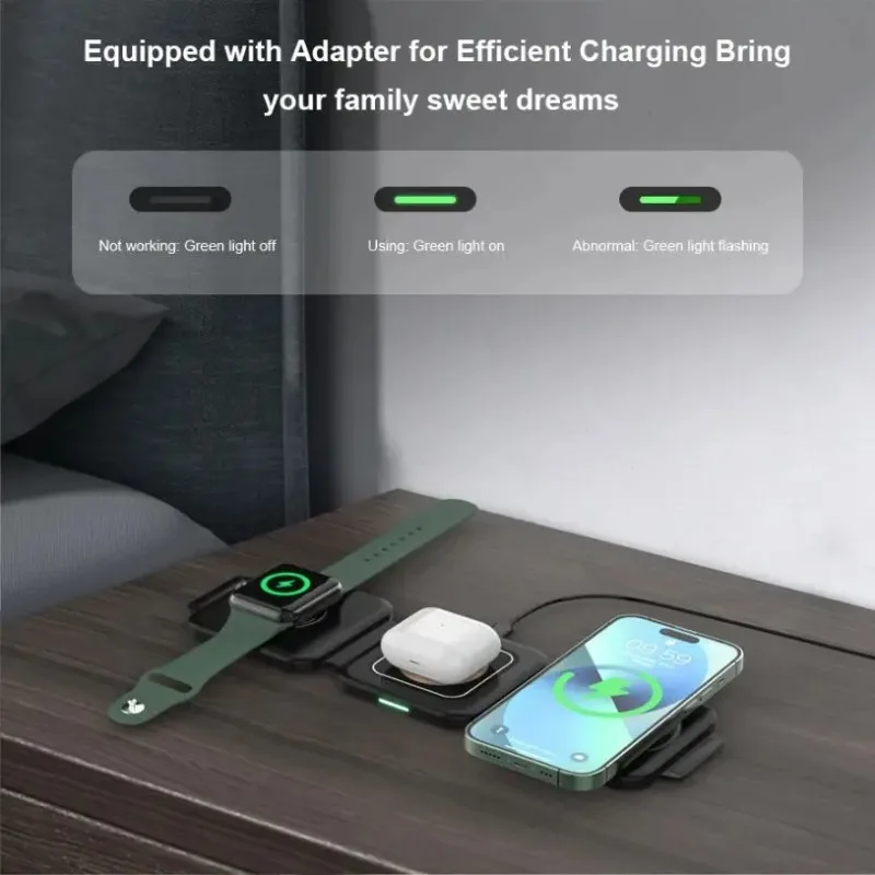 3-in-1 Folding Magnetic Wireless Charger Phone Stand Auto-alignment for iPhone 16 15 14…