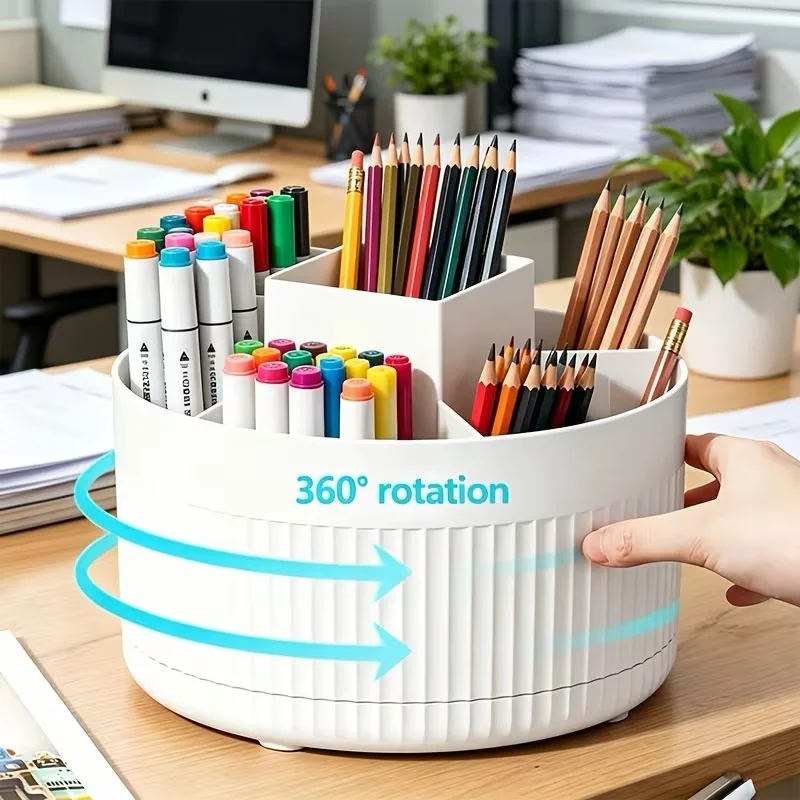 360-Degree Rotating Table And Drawer Organizer, Plastic Office Desktop Storage Box with 5…