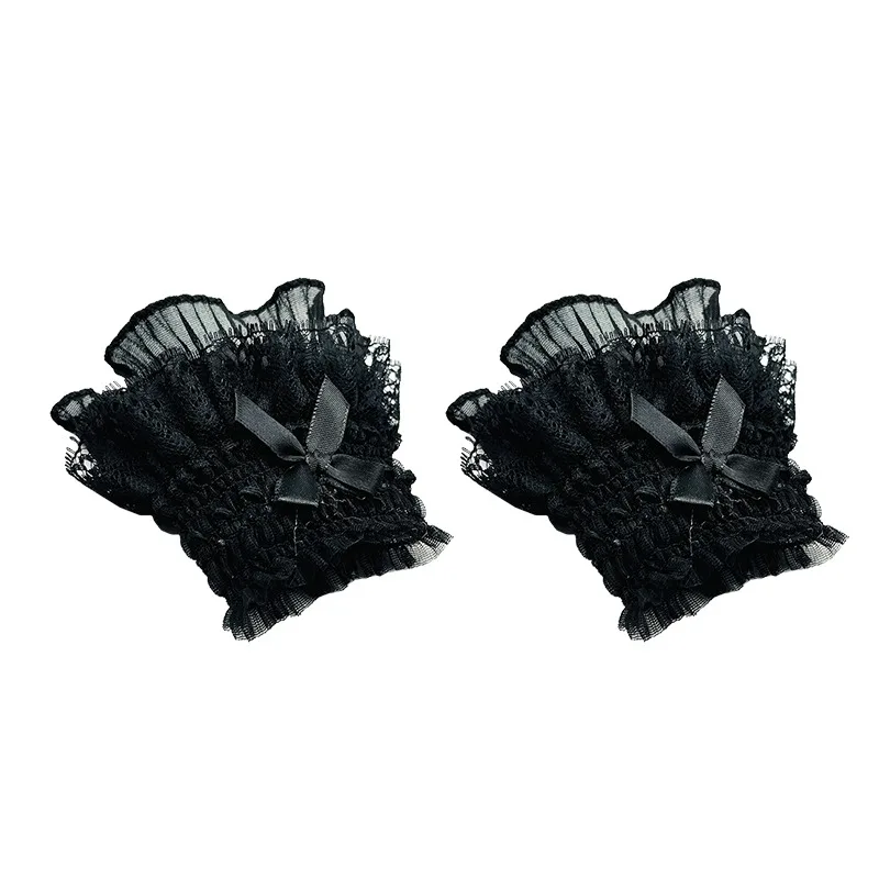 Gothic Lolita Hand Wrist Cuffs Bowknot LaceTrim Maid Cosplay Accessories For Women Girl…