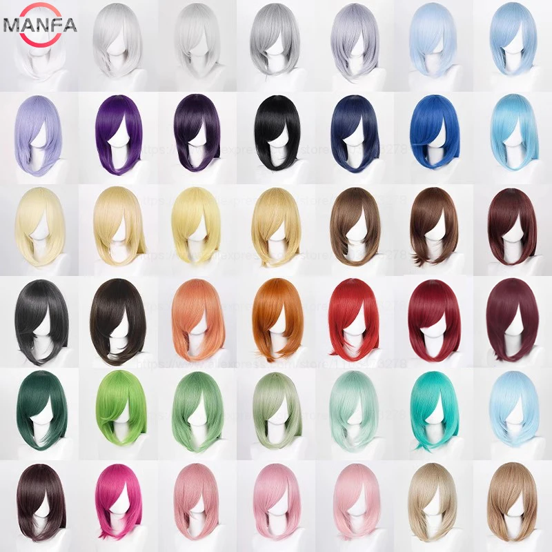 40cm Medium Basic Anime Cosplay Wig Bang Blond Black White Red Pink Green Brown Gold Blue…