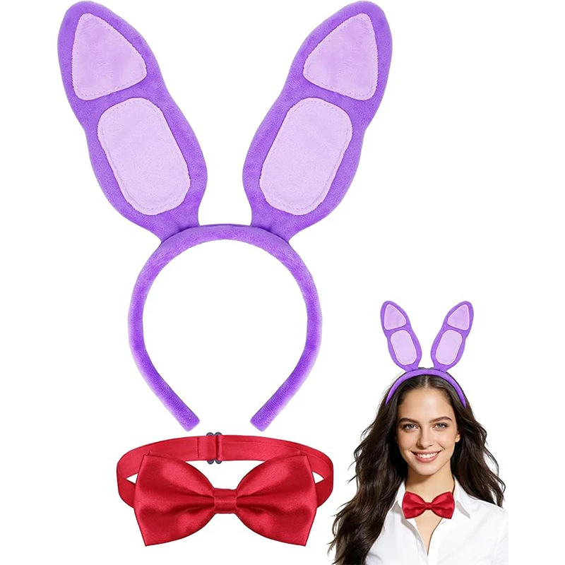 FNAF Freddy Bonnie Purple Bunny Costume Accessories Bunny Ears Headband with Red Bow Tie…